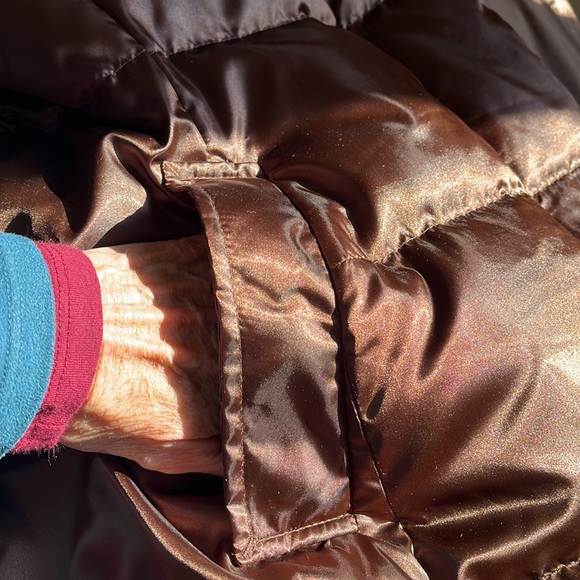 Lands' End Long Puffer Coat Women’s Medium 10–12 Bronze Brown Goose Down Warm - Picture 9 of 16